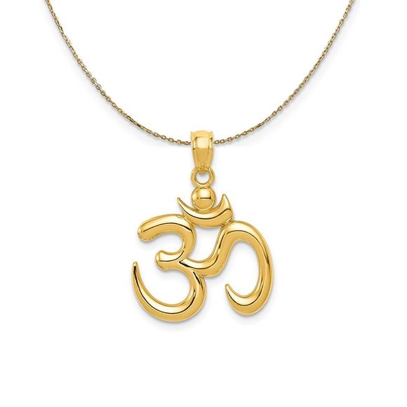 14k Yellow Gold 2D Om Symbol (17mm) Necklace - 16 In - Picture 1 of 6